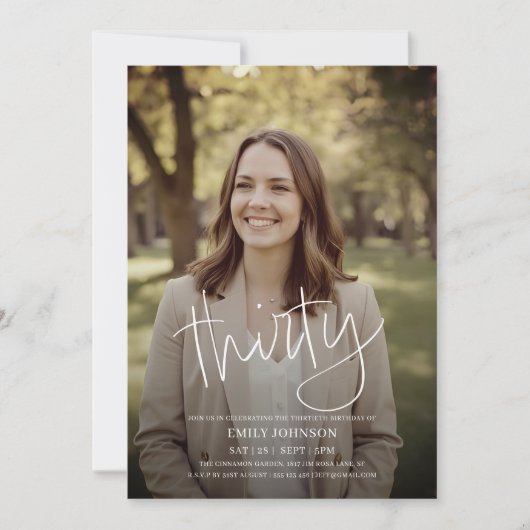 Moderne Script Photo Minimal 30th Birthday Kaart (Voorkant)