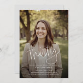 Moderne Script Photo Minimal 30th Birthday Kaart (Voorkant / Achterkant)