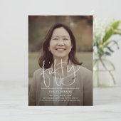 Moderne Script Photo Minimal 50th Birthday Kaart (Staand voorkant)