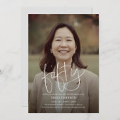 Moderne Script Photo Minimal 50th Birthday Kaart (Voorkant / Achterkant)