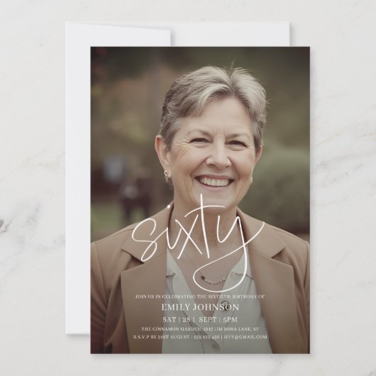 Moderne Script Photo Minimal 60e verjaardag Kaart (Voorkant)