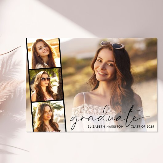 Moderne Script Photo Overlay Graduation Party Kaart