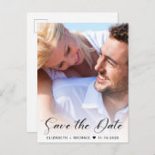 Moderne Script Photo Overlay Save the Date Aankondigingskaart (Voorkant / Achterkant)