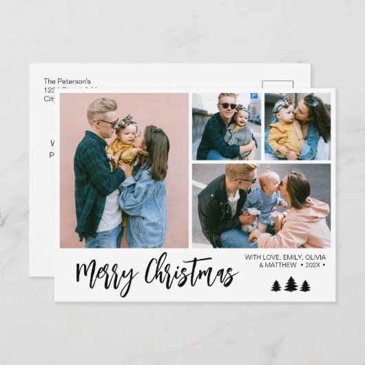 Moderne Script Photo Snowy Kerstfeestdag Feestdagenkaart (Voorkant / Achterkant)