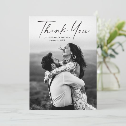 Moderne Script Photo Weddenschap Hartelijk dank Kaart (Staand voorkant)