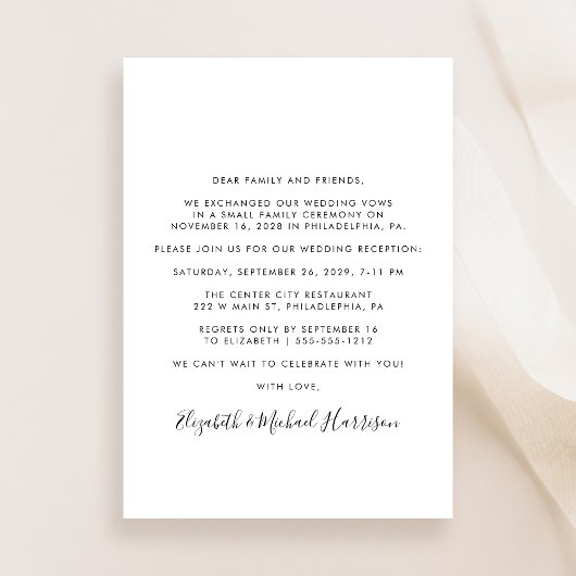 Moderne Script Photo Wedding Reception Kaart