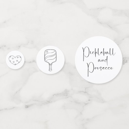 Moderne Script Pickleball & Prosecco Bruidsfeest Confetti (Achterkanten)