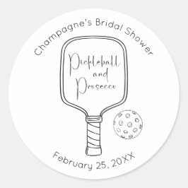 Moderne Script Pickleball & Prosecco Bruidsfeest Ronde Sticker