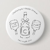 Moderne Script Pickleball & Prosecco Bruidsuitnodi Ronde Button 7,6 Cm (Voorkant)