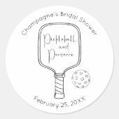 Moderne Script Pickleball & Prosecco Bruidsuitnodi Ronde Sticker (Voorkant)