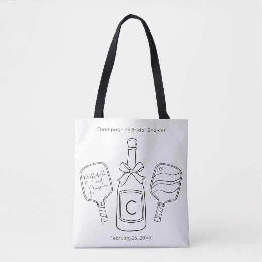 Moderne Script Pickleball & Prosecco Bruidsuitnodi Tote Bag (Voorkant)
