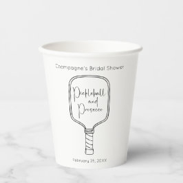 Moderne Script Pickleball & Prosecco Bruiloftsfees Papieren Bekers