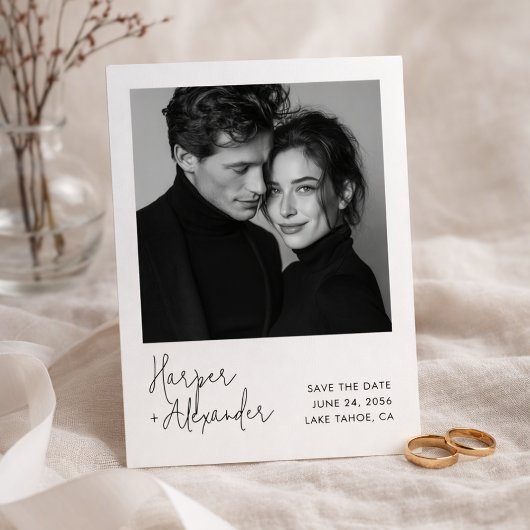 Moderne Script Polaroid Foto Huwelijk Opslag de Da Save The Date