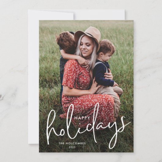 Moderne Script Prettig Feestdagen Eenvoudige Foto Feestdagenkaart (Voorkant)