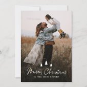 Moderne Script Prettig Kerst Bomen 2 Foto Feestdagenkaart (Voorkant)