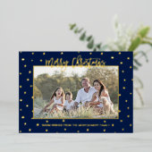 Moderne Script Prettig Kerstfeest Persoonlijke Fot Folie Feestdagenkaart (Staand Voorkant)