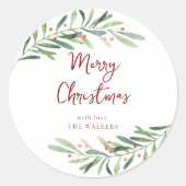 Moderne Script Prettig Kerstfeest Ronde Sticker (Voorkant)