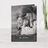 Moderne Script Prettig Kerstmis Boog Foto Vakantie Kaart (Voorkant)
