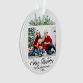 Moderne Script Prettig Kerstmis Familie Foto Ornament (voorkant)