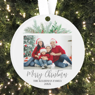 Moderne Script Prettig Kerstmis Familie Foto Ornament