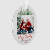 Moderne Script Prettig Kerstmis Familie Foto Ornament (voorkant)