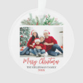 Moderne Script Prettig Kerstmis Familie Foto Ornament (voorkant)
