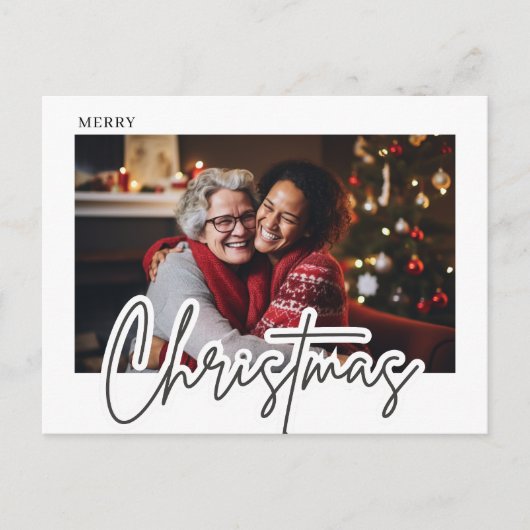 Moderne Script Prettig Kerstmis Foto Briefkaart (Voorkant)