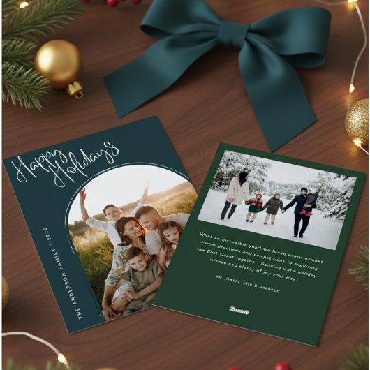 Moderne Script Prettige Feestdagen | Voeg 2 Foto's Feestdagenkaart