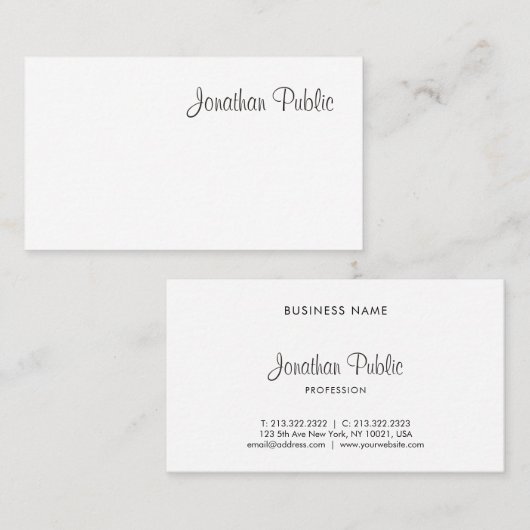 Moderne Script Professional Cool Simple Plain Top Visitekaartje (Voorkant / Achterkant)