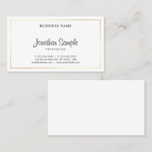 Moderne Script Professional Elegant Plain Gold Lux Visitekaartje (Voorkant / Achterkant)
