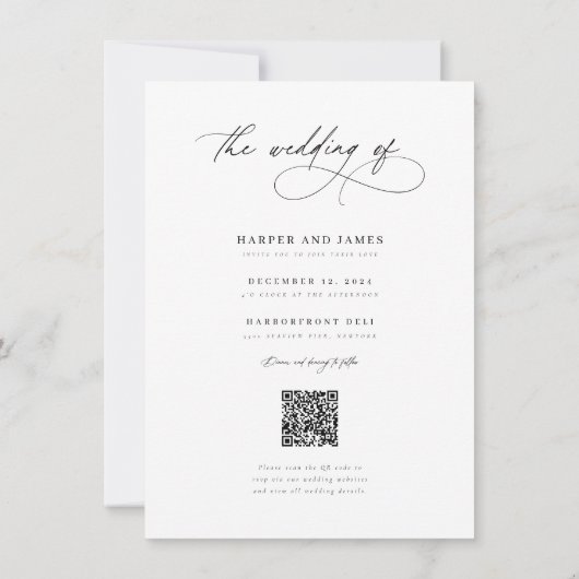 Moderne Script QR Code Boho Minimalistische Trouwk Kaart (Achterkant)