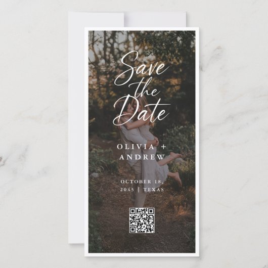 Moderne Script QR-code Foto Boeklegger Save the Da Date (Voorkant)
