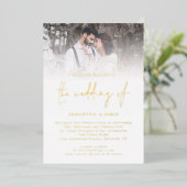 Moderne Script QR Code Foto Bruiloft Luxe Goud  Folie Uitnodiging (Staand Voorkant)