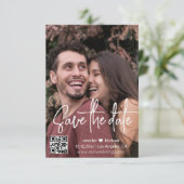 Moderne script QR code foto Save The Date (Staand voorkant)