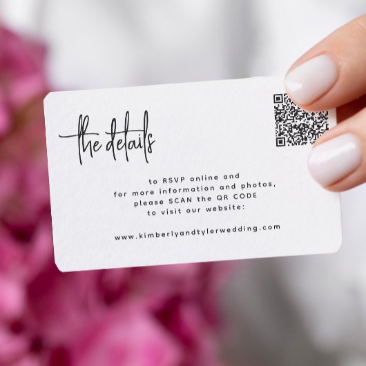 Moderne script QR CODE modern RSVP details bruilof Informatiekaartje