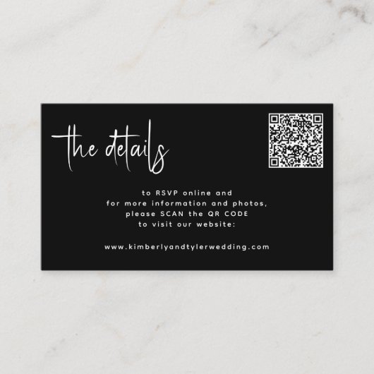 Moderne script QR CODE modern RSVP details bruilof Informatiekaartje (Voorkant)