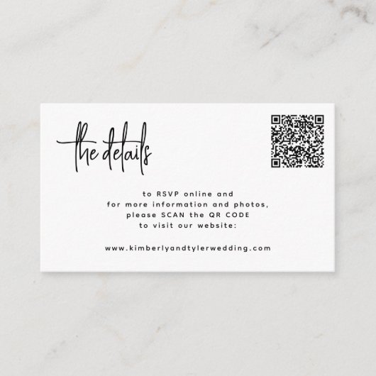 Moderne script QR CODE modern RSVP details bruilof Informatiekaartje (Voorkant)