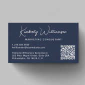 Moderne script QR-code professioneel blauw Visitekaartje