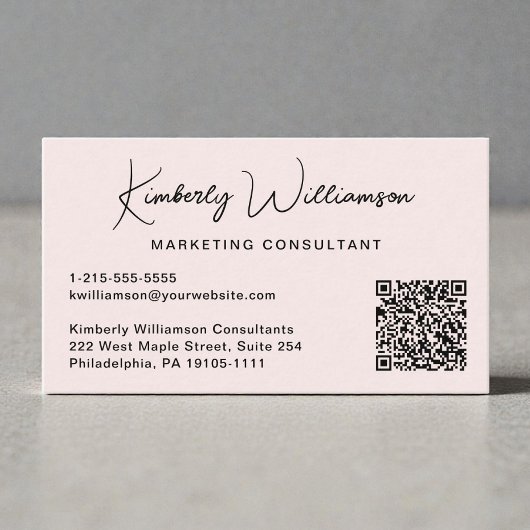 Moderne Script QR-code Professionele Roze Visitekaartje