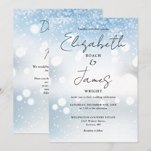 Moderne Script QR Code Sneeuwvlokken Wintertrouw Kaart (Voorkant / Achterkant)