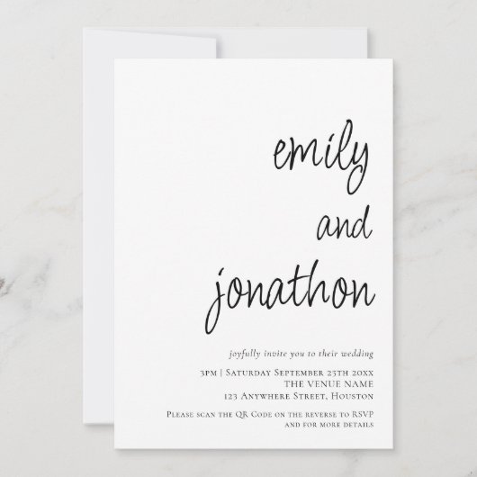 Moderne script QR-code trouwdag Kaart (Voorkant)