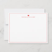 Moderne Script Red Heart Border Monogram Note Card Notitiekaartje (Voorkant)