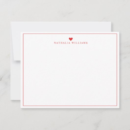 Moderne Script Red Heart Border Monogram Note Card Notitiekaartje (Voorkant)
