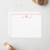 Moderne Script Red Heart Border Monogram Note Card Notitiekaartje (Voorkant / Achterkant in situ)