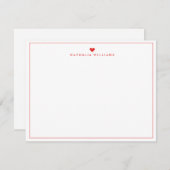 Moderne Script Red Heart Border Monogram Note Card Notitiekaartje (Voorkant / Achterkant)