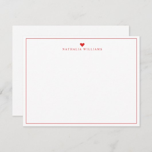 Moderne Script Red Heart Border Monogram Note Card Notitiekaartje (Voorkant / Achterkant)