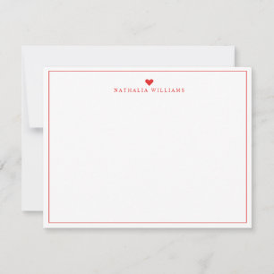 Moderne Script Red Heart Border Monogram Note Card Notitiekaartje