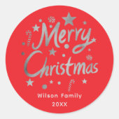 Moderne Script Red Merry-kerst op maat Ronde Sticker (Voorkant)