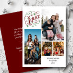 Moderne Script REJOICE 4 Photo Collage Kerstmis Feestdagenkaart<br><div class="desc">Moderne en elegante Manuscript REJOICE 4 Foto Collage Minimalist Kerstfeestdag Kaart. Verstuur uw geliefden met deze minimalistische en moderne kerstfeestelijke Kaart warme wensen en groeten. Alle teksten zijn vooraf geregeld zodat u zich gemakkelijk en snel kunt personaliseren met uw eigen details. prettige feestdagen!</div>