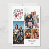 Moderne Script REJOICE 4 Photo Collage Kerstmis Feestdagenkaart (Voorkant)